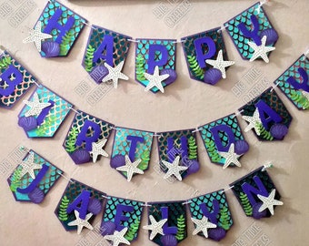 Mermaid Custom Birthday Banner | Under the Sea Theme | Personalized Party Decor