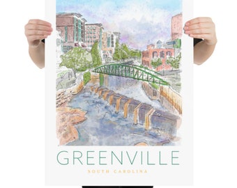Explore the Beauty of Greenville, SC with Our Colorful Travel Poster