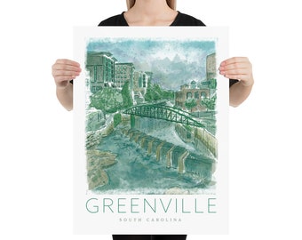 Greenville South Carolina Travel Poster- All Green