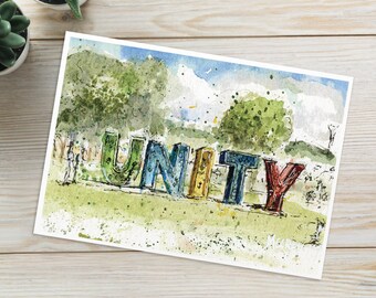 Capture the Beauty and Symbolism of Greenville's Unity Park with our Beautiful Watercolor Cards.