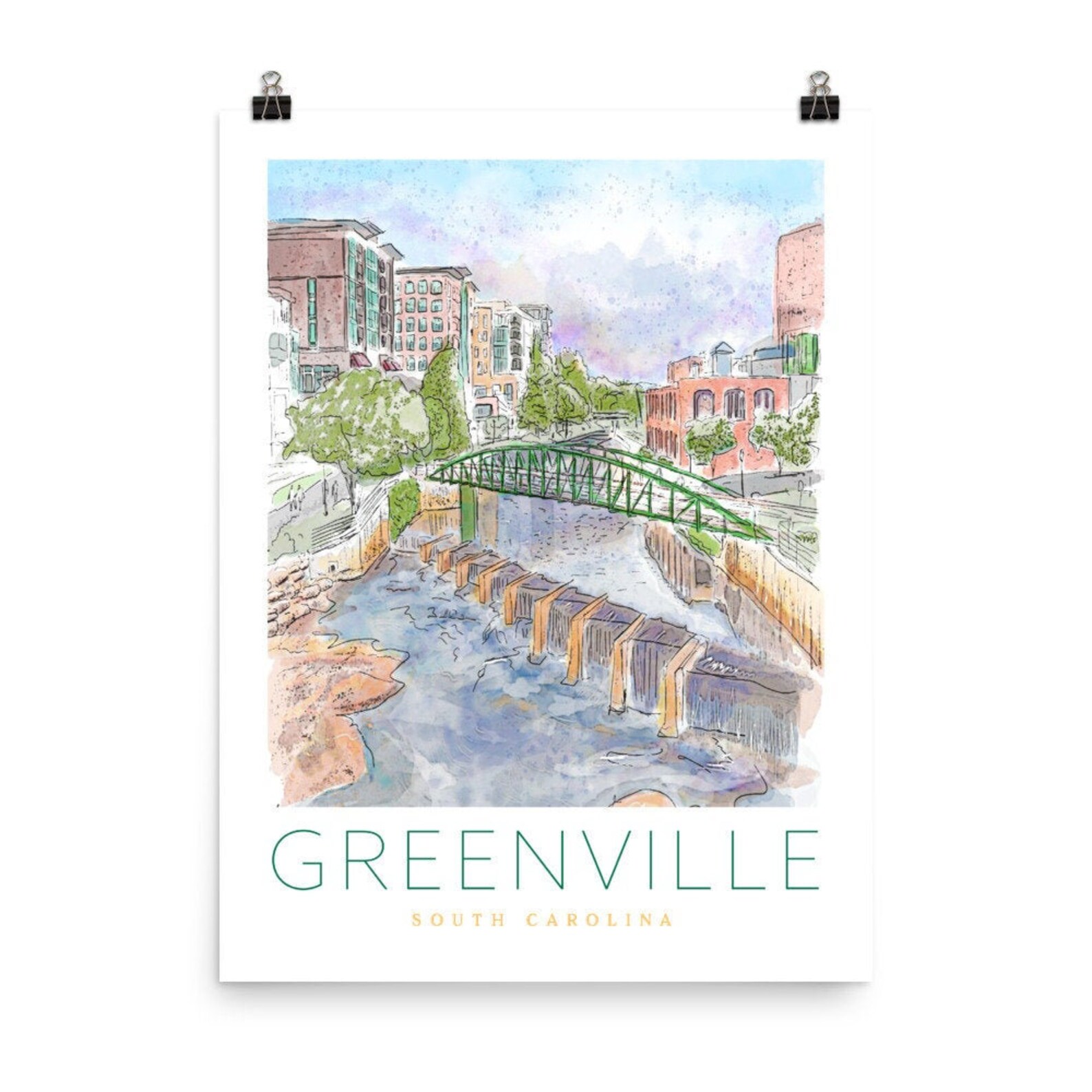 Greenville South Carolina Travel Poster Etsy