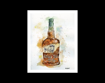 Obra de arte en acuarela y tinta Buffalo Trace Bourbon - Regalo perfecto para el día del padre - Whisky Lovers Ar