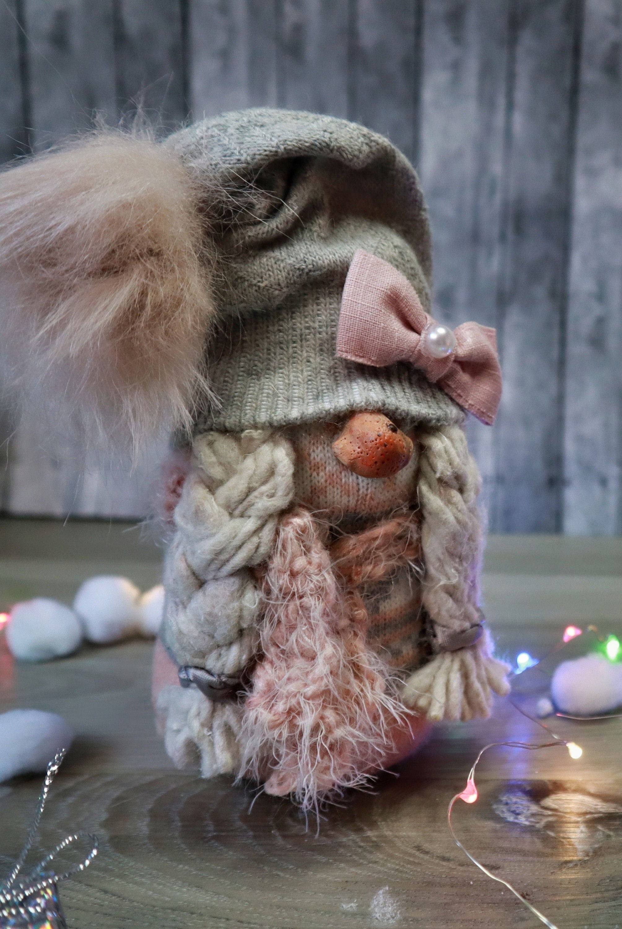 Fuzzy Sock Gnome Girl With Braids and Scarf in Pink With a Etsy UK