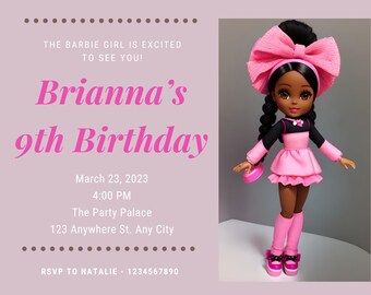 Brown Barbie Girl Party Invitation