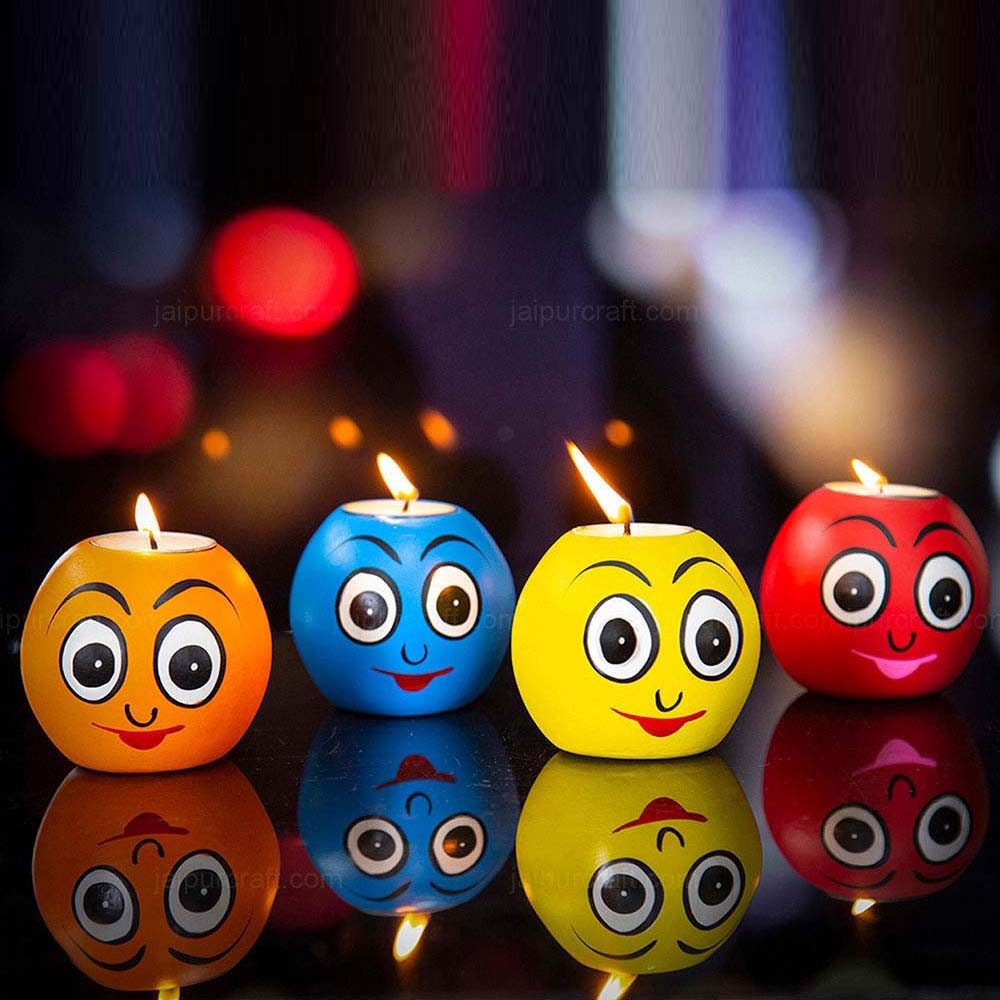 Porte-Lampe Smiley Multicolore Fabriqué à La Main, Bougies Écologiques Funny Faces Fabriquées avec D