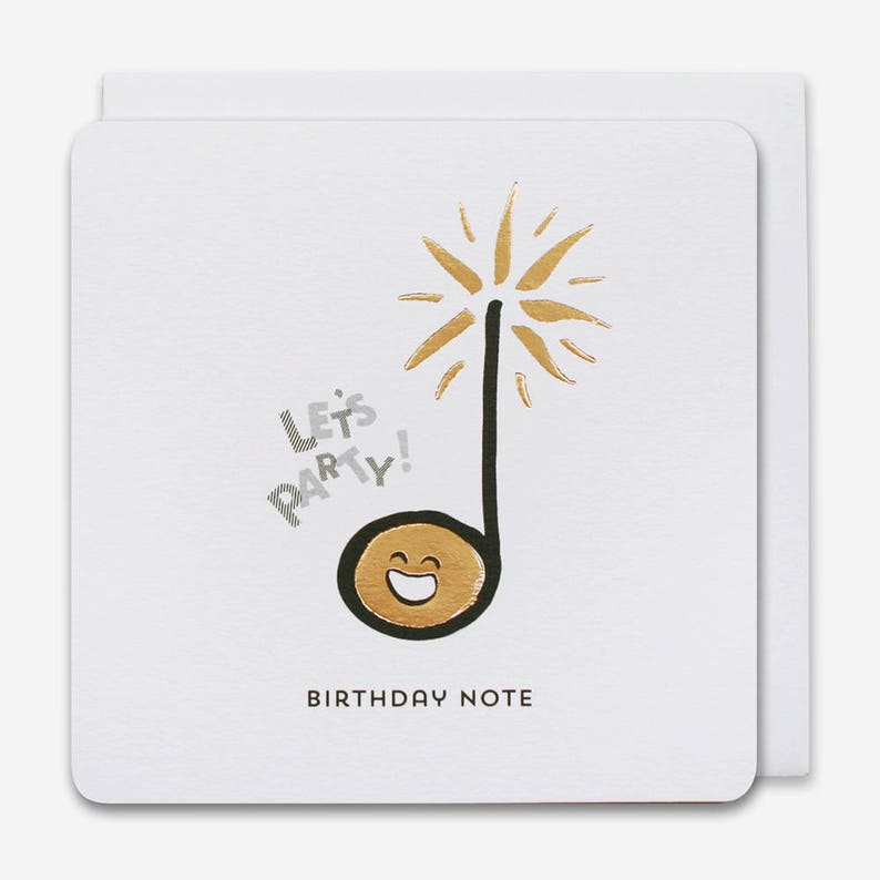 Hand drawn emoji music note BIRTHDAY NOTE Birthday Card luxury gold foil two colour design