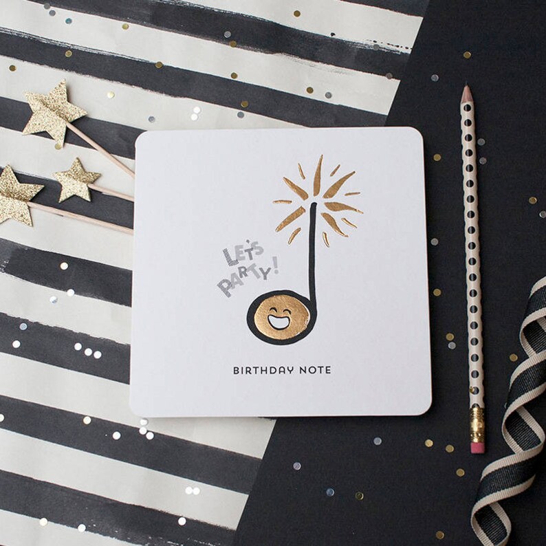 Hand drawn emoji music note BIRTHDAY NOTE Birthday Card luxury gold foil two colour design