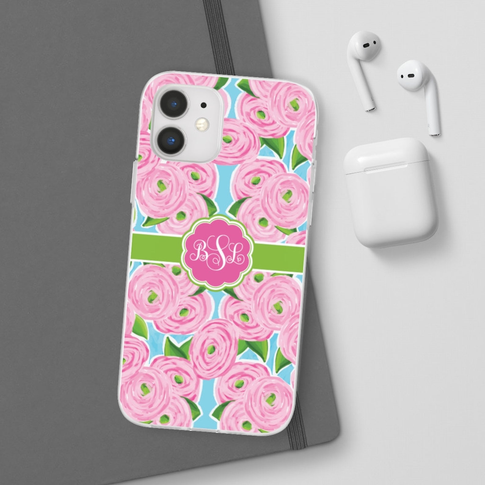 Preppy Phone Case Pink Floral Monogram Phone Case pour Iphone Etsy