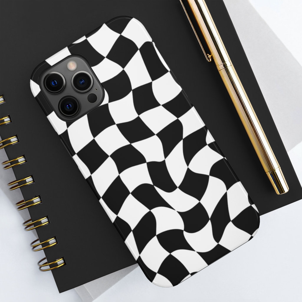 Black and White Checkered Phone Case for Iphone Trippy Phone Etsy