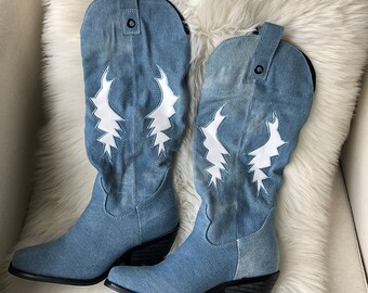 Denim Cowboy Boots - Etsy