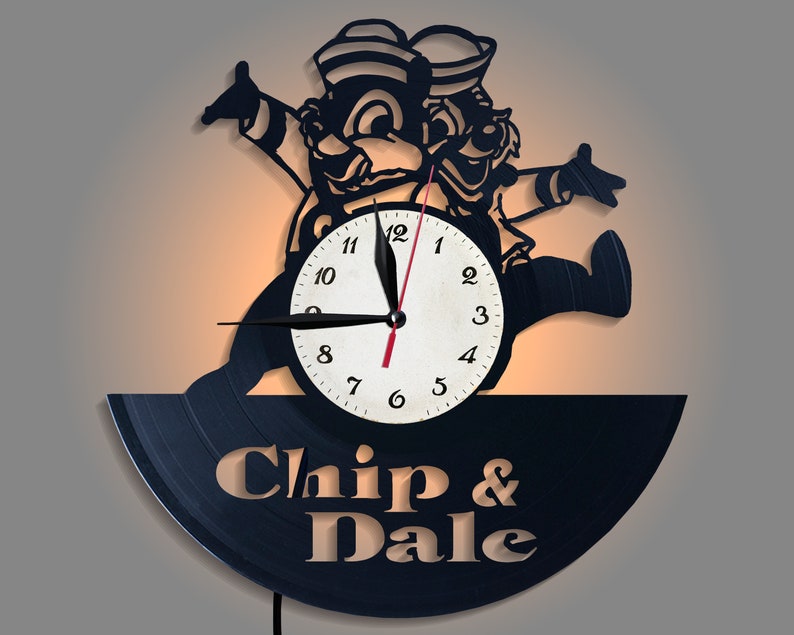 Chip And Dale Led Wall Clock Disney Decor Vinyl Record Art