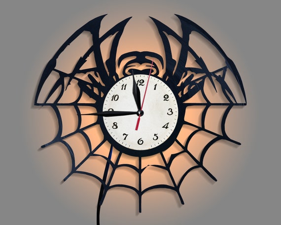 spider wall art vinyl record clock abstract wall art led wall | etsy