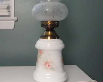 Porcelain Electric Hurricane Lamp with Pink Roses
