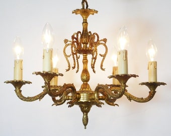 Large Antique Belgian Brass Chandelier with Crystal Glass Prisms Large Antique Belgian Brass Chandelier with Crystal Glass Prisms