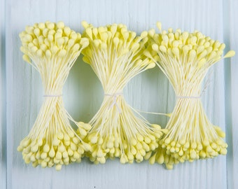 Japanese Yellow Double Plain Ball Stamens - No. 1, 3 Bundles (432 Pieces Total) for Floral Arrangements and Crafting