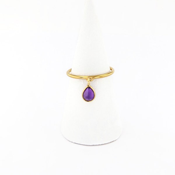 NAYA / Fine adjustable ring in gold stainless steel and pendant in amethyst pear stone - Gift - Woman - Christmas - Trendy jewelry - fashion