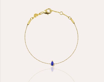 Golden cord bracelet and lapis lazuli pear stone, birth bracelet, minimalist bracelet, fine jewelry, lurex thread bracelet, metallic thread