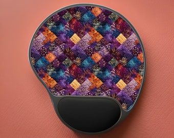 Country purple patchwork quilt  mousepad - mousepad with wrist support   - Ergonomic mousepad - Cute mousepad - wrist rest - boho mousepad