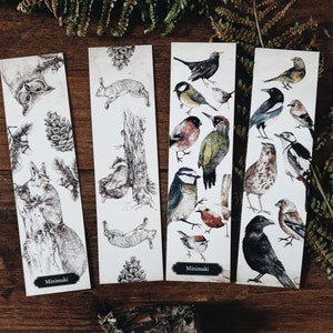 Set of 2 bookmarks double-sided forest woodland birds squirrel animals watercolor image 1