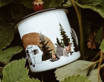 Ensemble De Camping Vintage En émail Bleu Moucheté - Pot Avec Couvercle Et 4 Bols