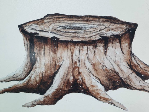 Tree stump wall sticker forest woodland watercolor decoration room