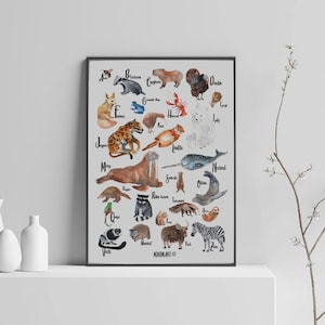 alphabet français animaux bébé enfant aquarelle decoration chambre abécédaire image 4