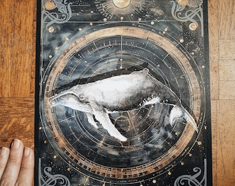 A4 poster whale cosmos steampunk minimaki