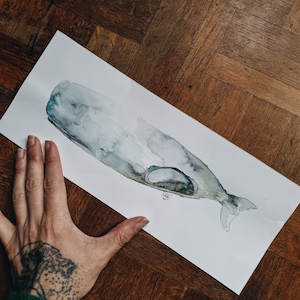 Original minimaki whale watercolor sketch
