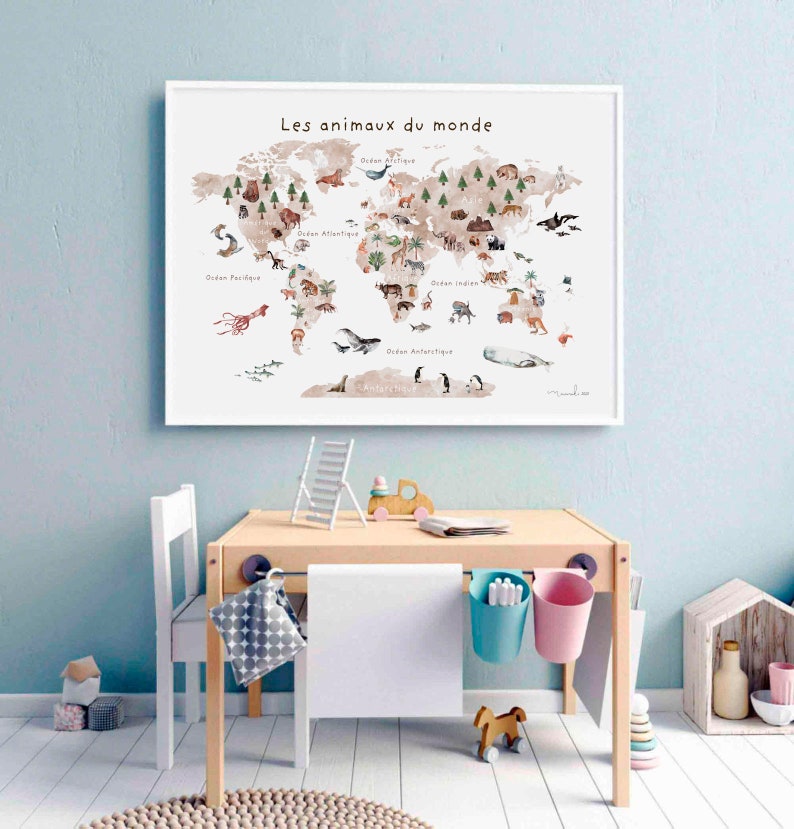 affiche seule GEANTE poster carte du monde animaux français rentrée scolaire education apprentissage image 3