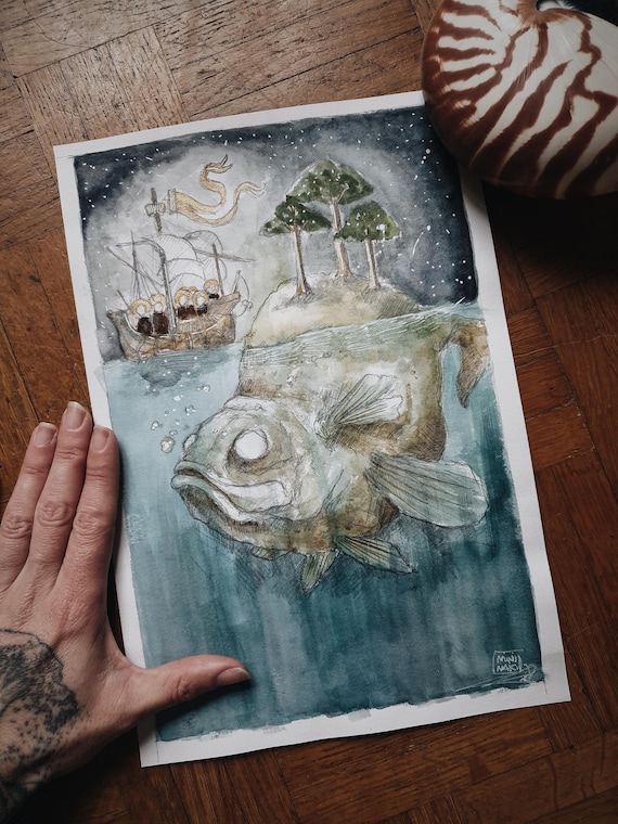 original watercolor oracle ocean mythical card minimaki