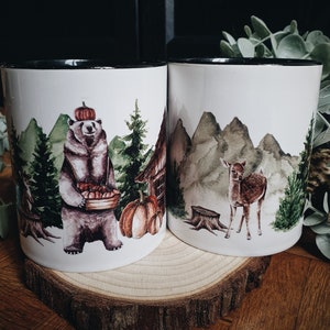 set of 2 ceramic mugs foret woodland autumn coffee tea chocolate cozy