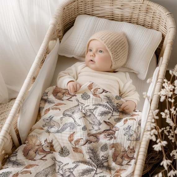 maxi baby blanket forest bamboo watercolor vintage birth gift veil breastfeeding squirrel