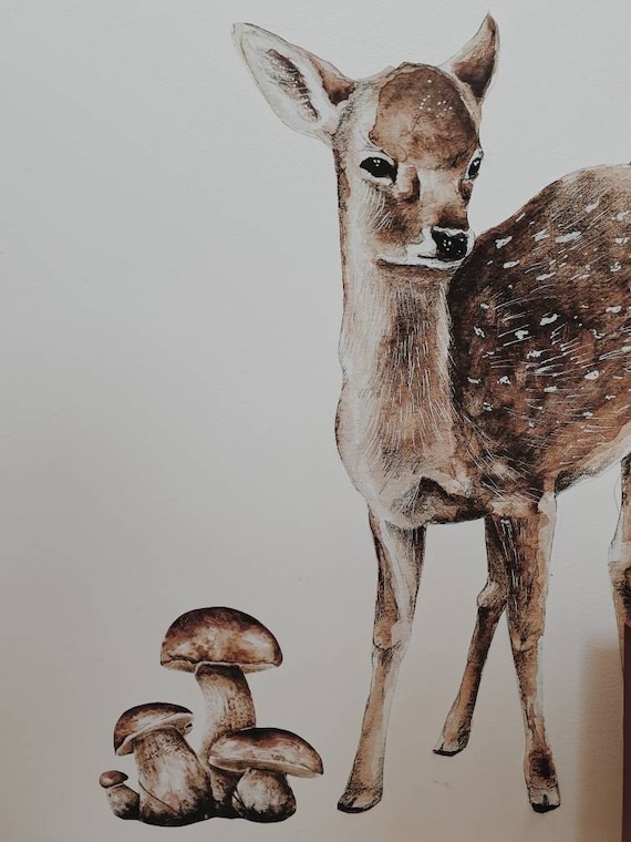 Mushroom sticker, forest woodland watercolor decoration bedroom wall sticker
