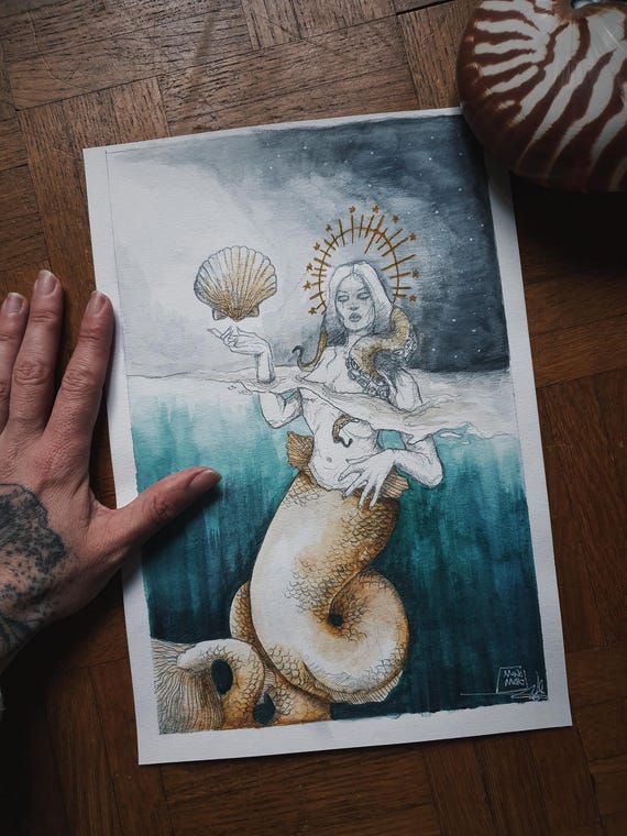 original watercolor oracle ocean mythical card minimaki