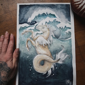 aquarelle originale oracle ocean mythique carte minimaki