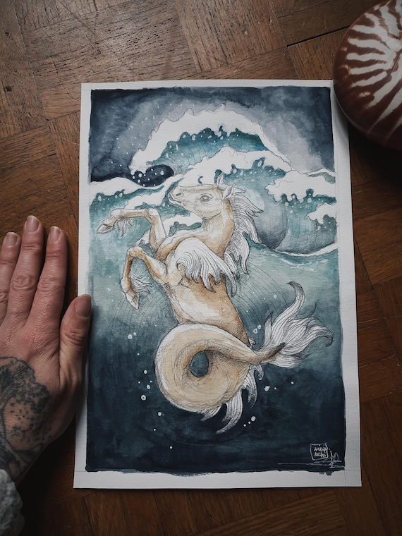 original watercolor oracle ocean mythical card minimaki