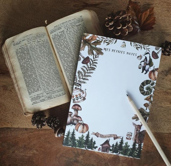 A5 notepad 50 sheets forest animals woodland autumn illustration