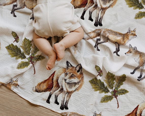 maxi baby swaddle forest bamboo watercolor vintage birth gift veil breastfeeding fox