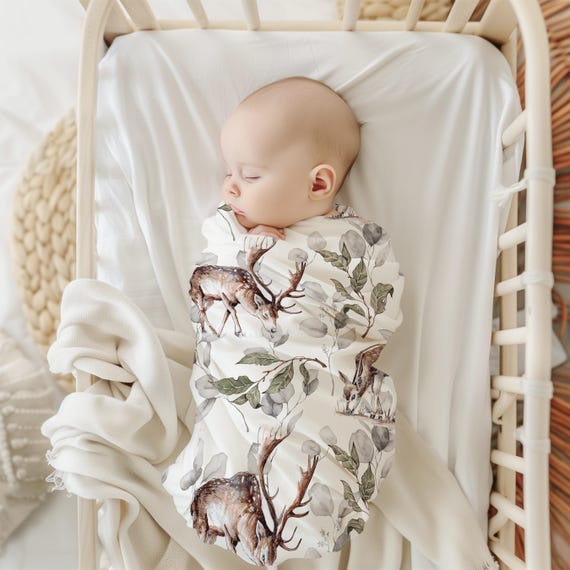 maxi baby blanket forest bamboo watercolor vintage birth gift veil breastfeeding deer