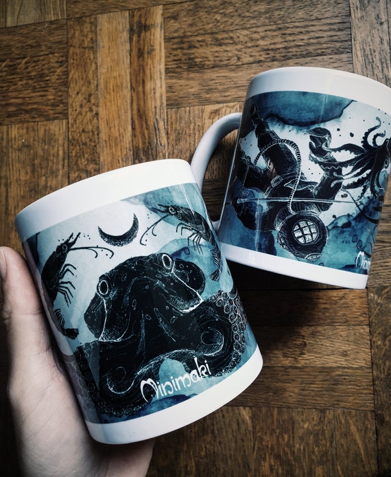 set of 2 ocean ceramic autumn coffee tea chocolate cozy mugs