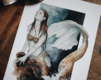 A4 poster nature poster mermaid ocean watercolor