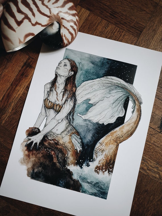 A4 poster nature poster mermaid ocean watercolor