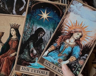 tarot deck handmade no IA originel 78 cartes médiéval renaissance original illustrées
