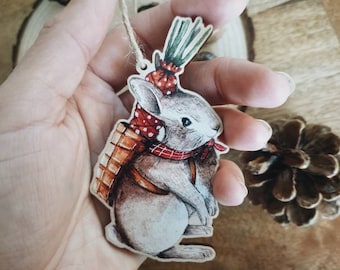 Ornament wood rabbit minimaki illustration watercolor christmas Christmas gift