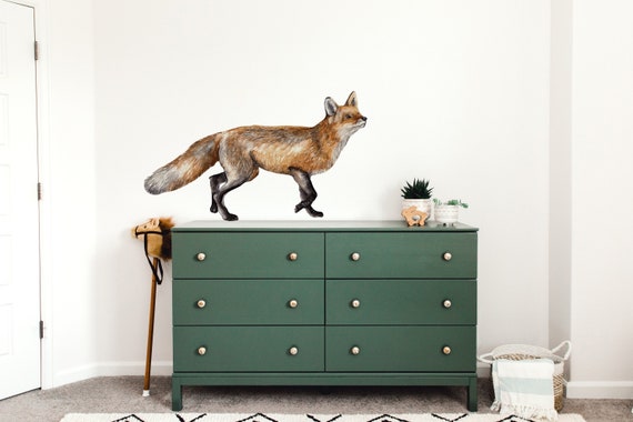Fox sticker, watercolor woodland forest wall sticker, bedroom decoration