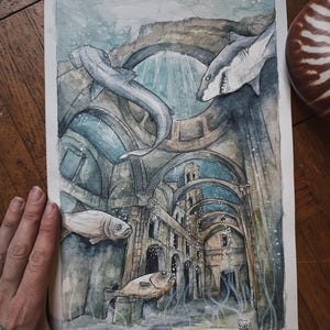 originele aquarel orakel oceaan mythische minimaki kaart