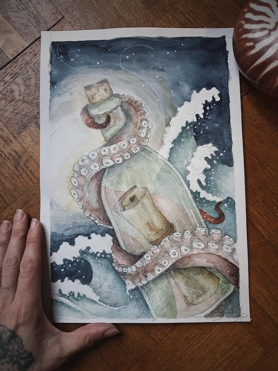 original watercolor oracle ocean mythical card minimaki