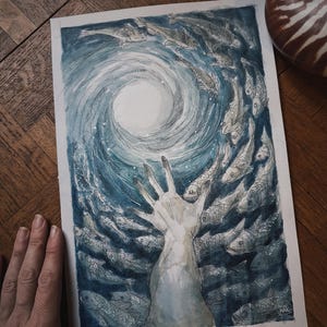 aquarelle originale oracle ocean mythique carte minimaki