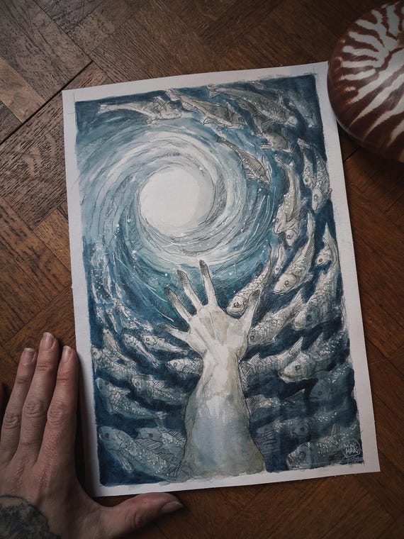 original watercolor oracle ocean mythical card minimaki