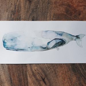 aquarelle originale  ocean baleines carte minimaki